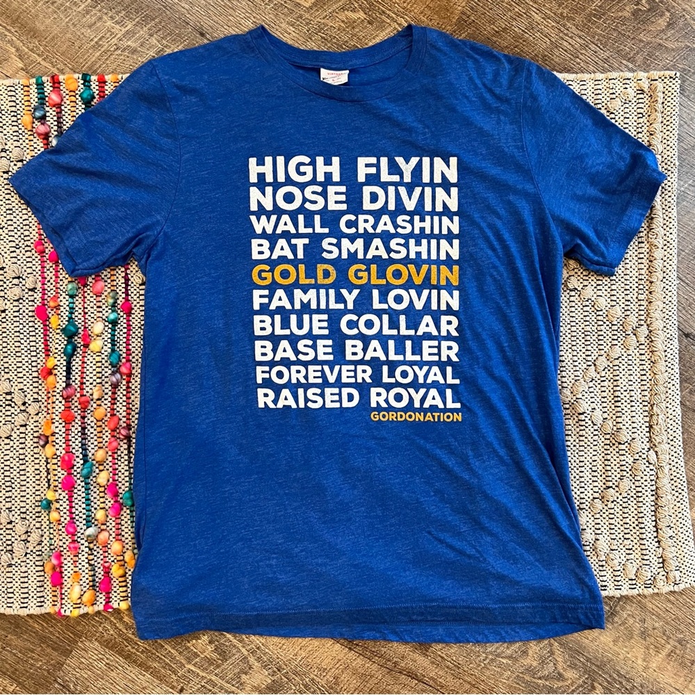 Charlie Hustle Vintage Style Kansas City Royals Gordonation Blue t-shirt.